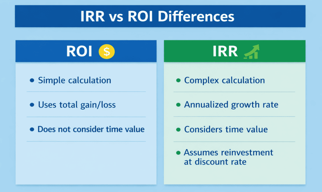 infographic showing differences between irr and roi