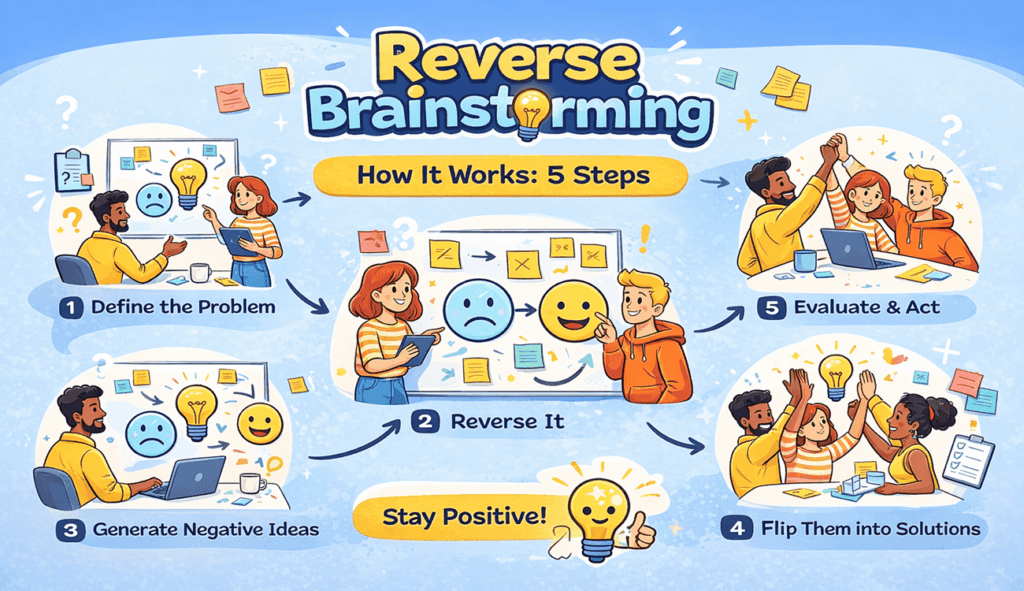 infographic explain how reverse brainstorming works