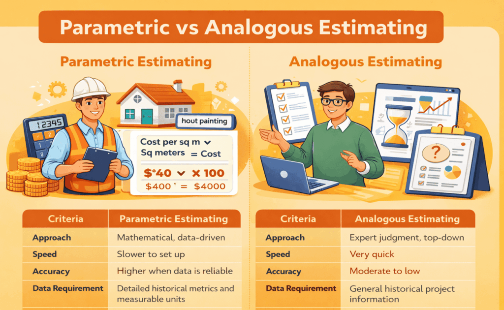 infographic showing difference between parametric and analogous estimating
