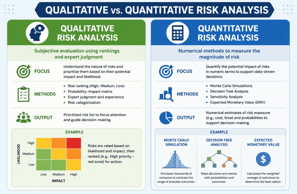 infographic comparing qualitative and quantitative risk analysis
